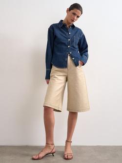 Topshop Long Sleeve Denim Shirt, Navy, Navy