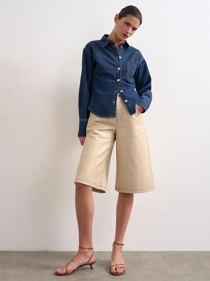 Topshop Long Sleeve Denim Shirt, Navy, Navy