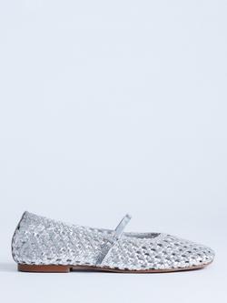 Topshop Bobbi Woven Leather Mary Jane Ballerina Pumps, Silver, Silver