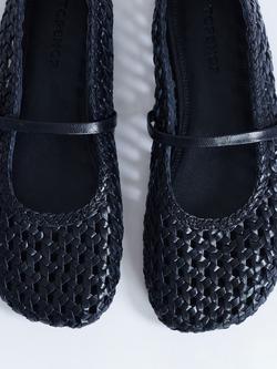 Topshop Bobbi Woven Leather Mary Jane Ballerina Pumps, Black - view 2, Black