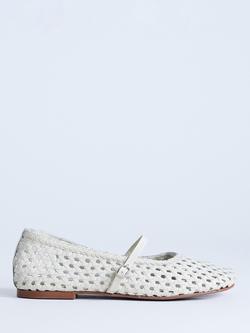 Topshop Bobbi Woven Leather Mary Jane Ballerina Pumps, Buttermilk, Buttermilk