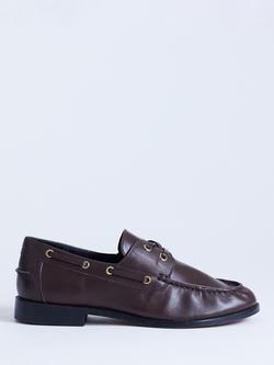 Topshop Brandi Leather Lace Up Loafers, Brown, Brown