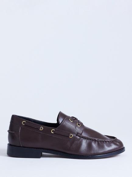 Topshop Brandi Leather Lace Up Loafers, Brown, Brown
