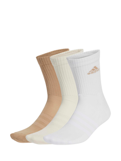 adidas Men's Cotton Blend Crew Socks, Pack of 3, White/Beige, White/Beige