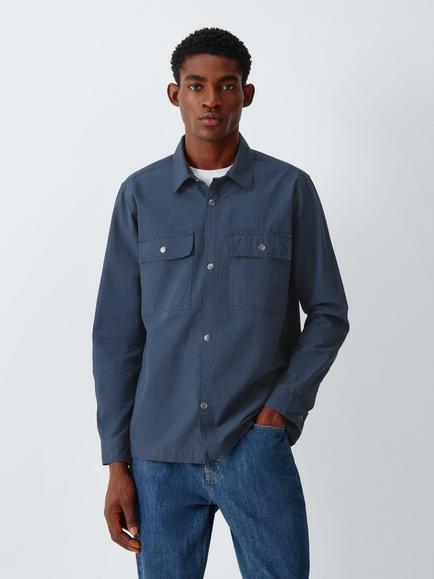 John Lewis Washed Cotton Overshirt, Navy