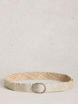 White Stuff Woven Pure Leather Belt - view 2, Silver/Gold