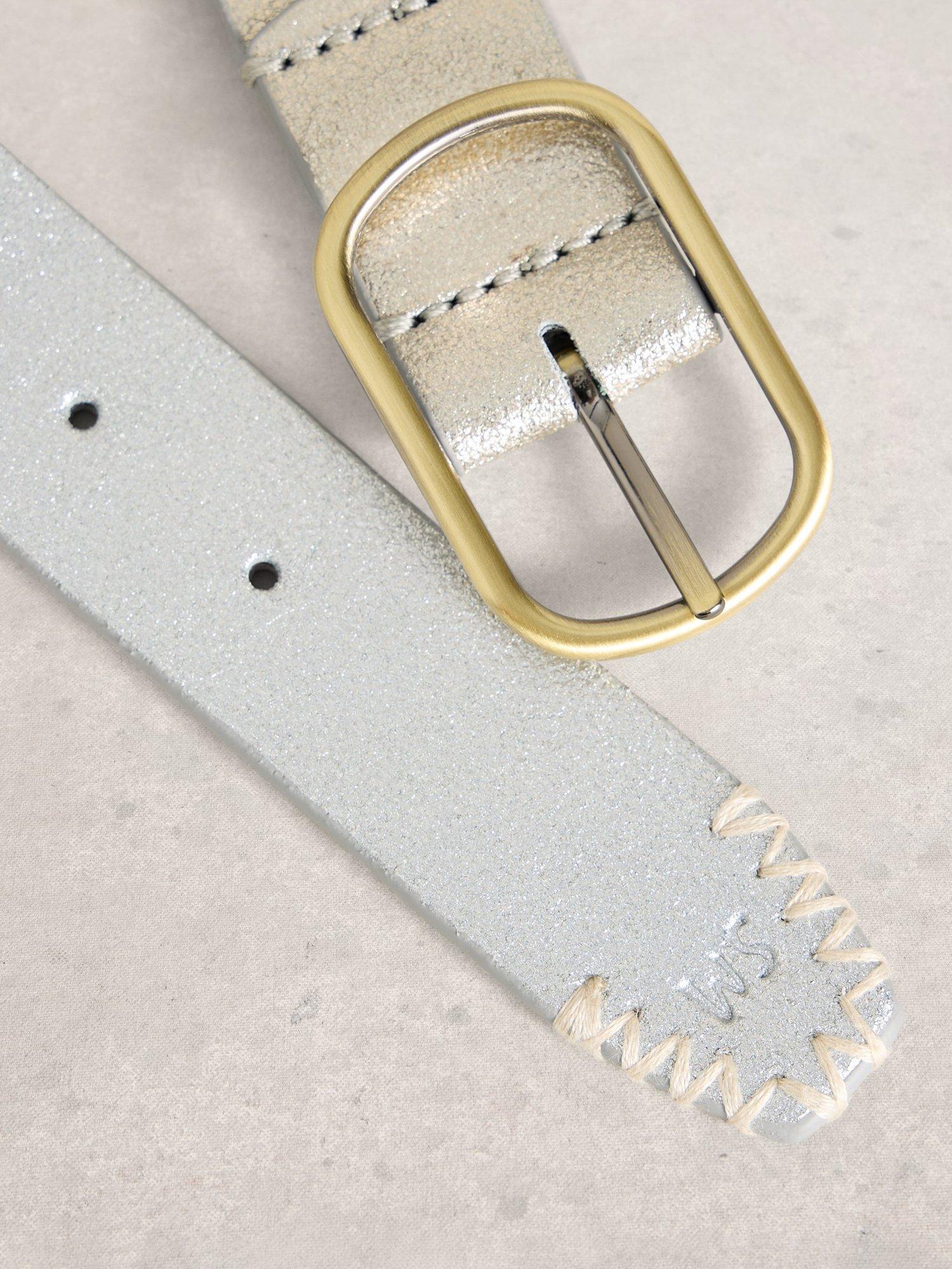 Product image 3 of 3, which shows White Stuff Reversible Pure Leather Belt, Silver/Multi, S-M