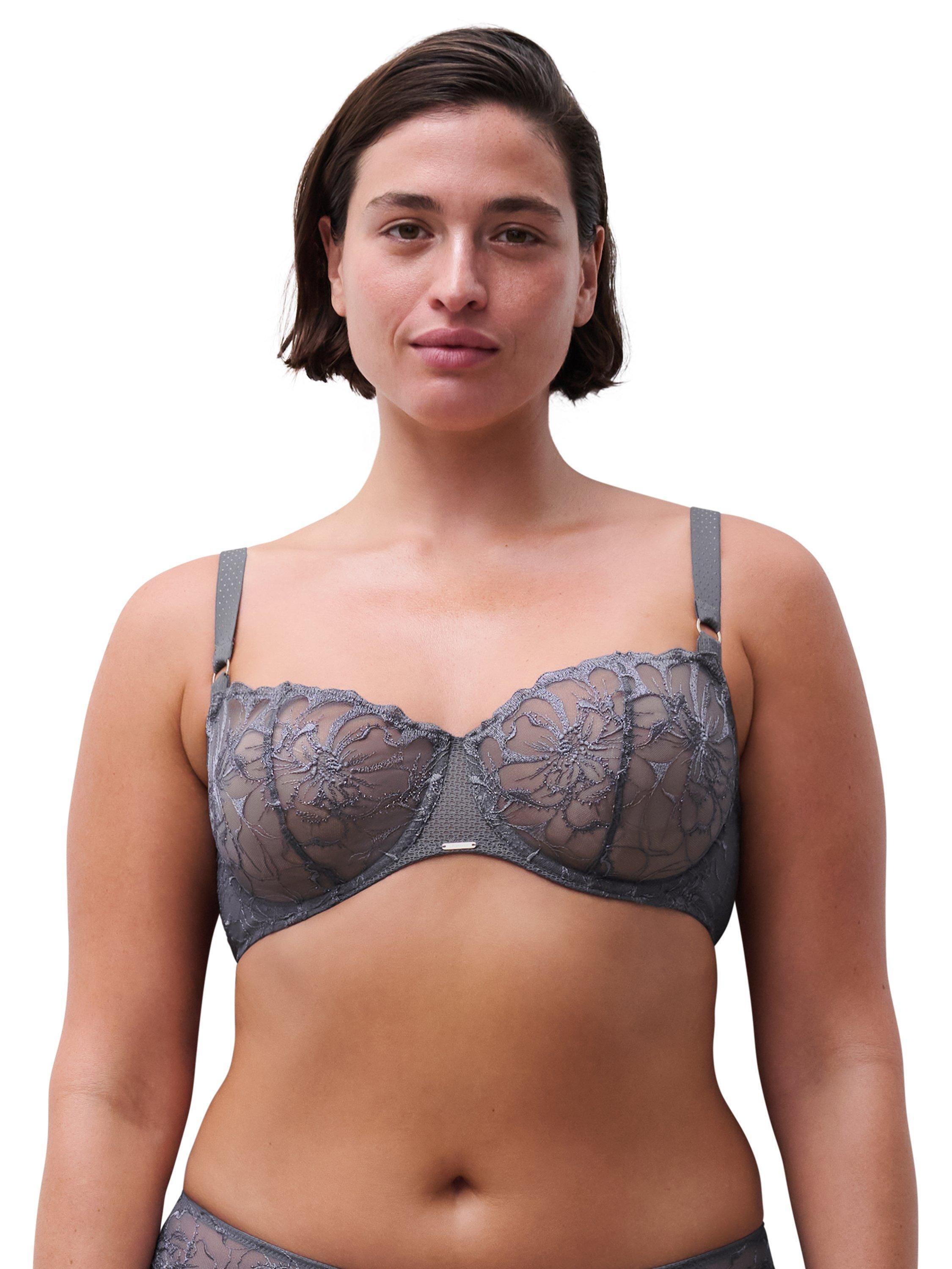 Product image 1 of 5, which shows Chantelle Fleurs Balconette Bra, Fancy Grey, 32C