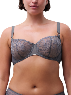 Chantelle Fleurs Balconette Bra, Fancy Grey, Fancy Grey