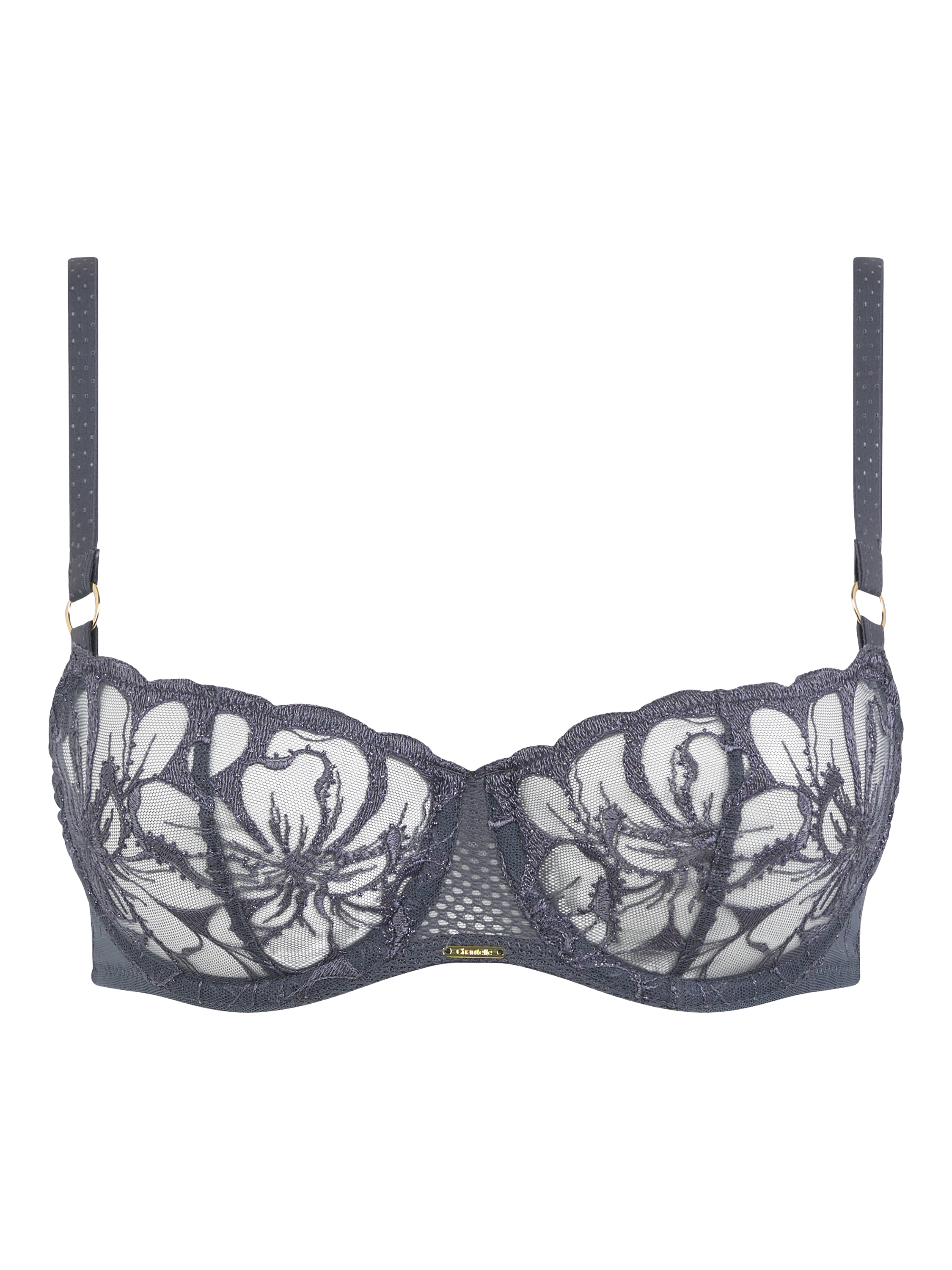 Product image 5 of 5, which shows Chantelle Fleurs Balconette Bra, Fancy Grey, 32C