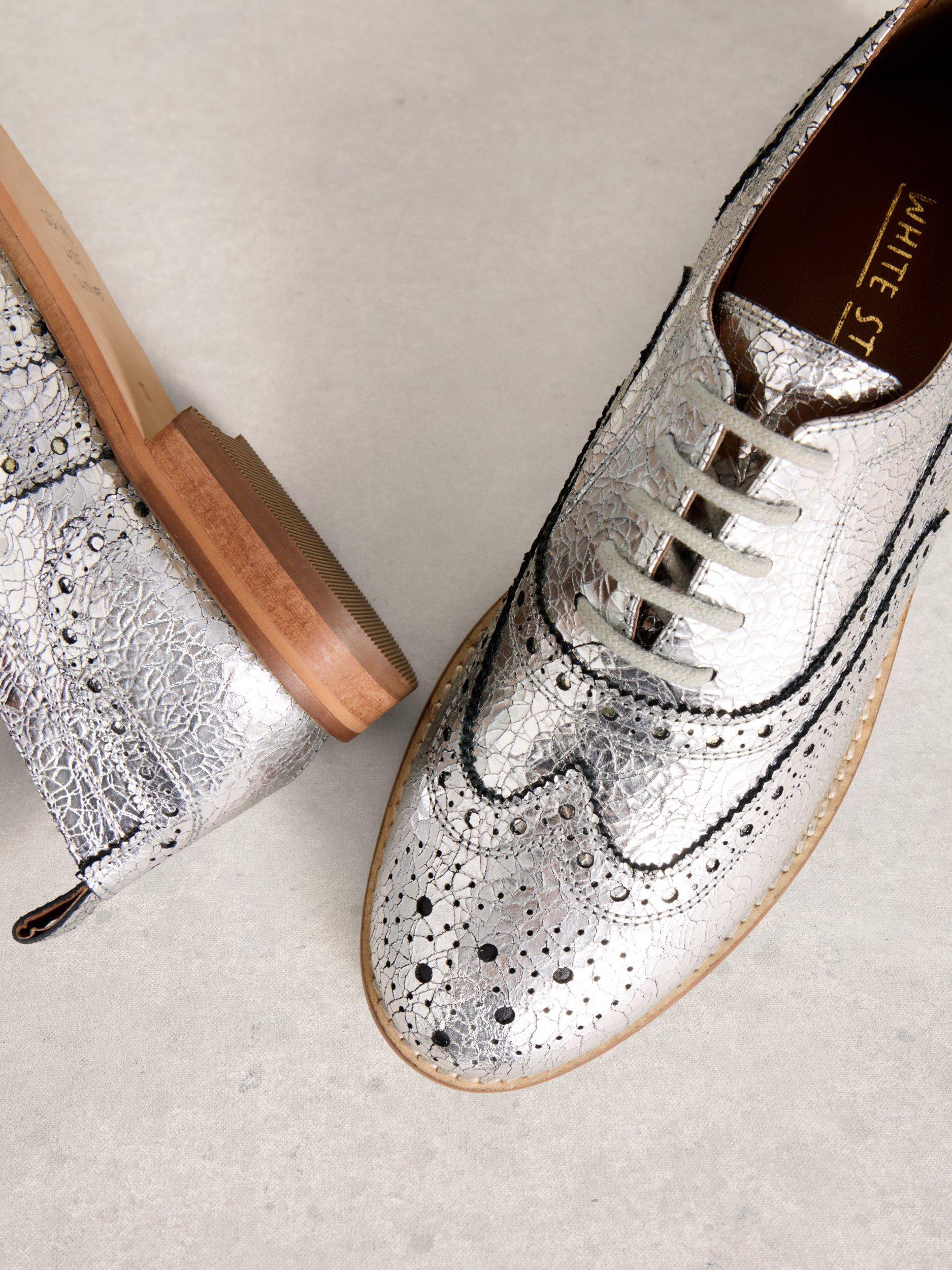 Product image 3 of 4, which shows White Stuff Thistle Leather Brogues, Silver, 3
