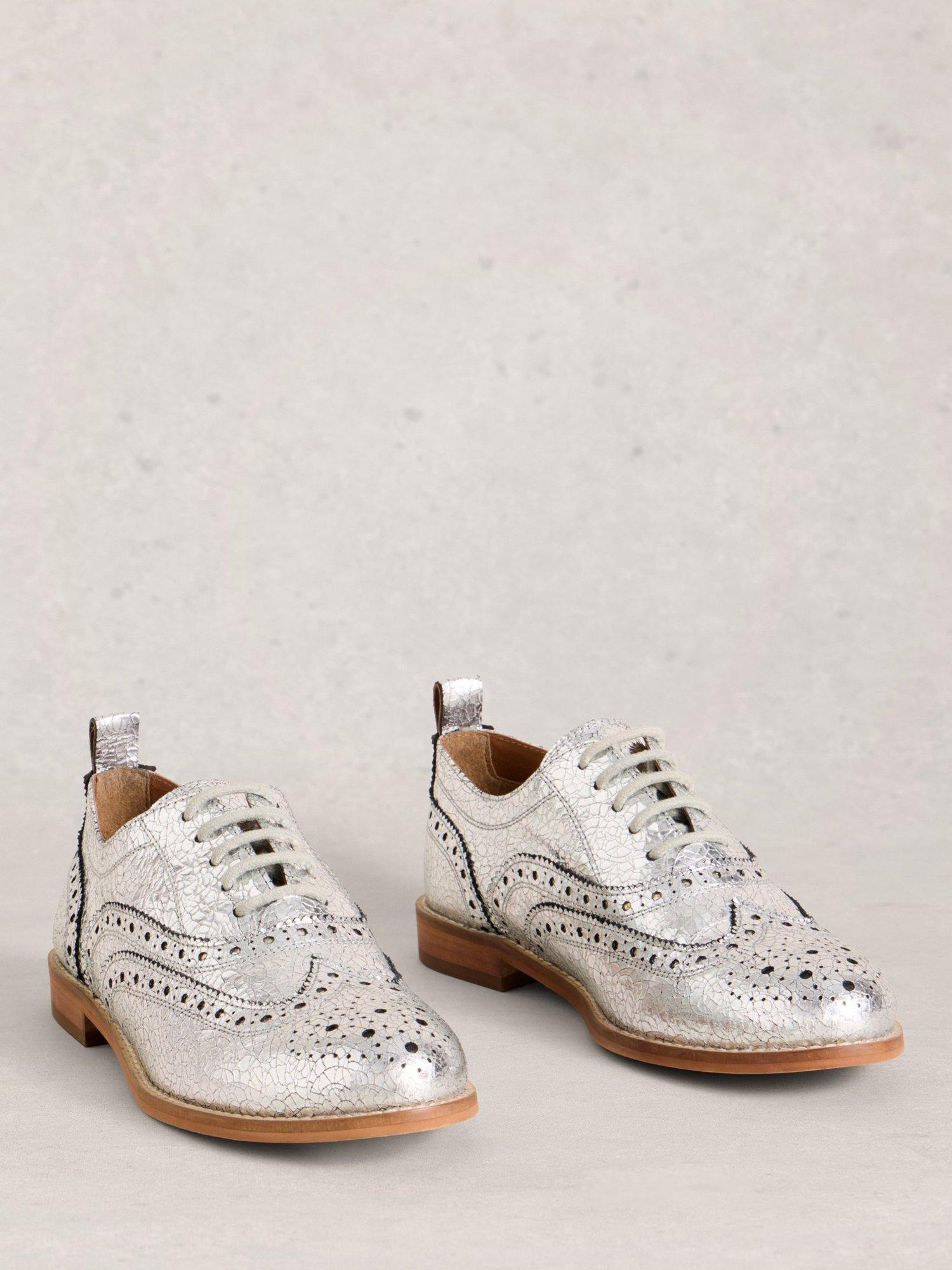 Product image 4 of 4, which shows White Stuff Thistle Leather Brogues, Silver, 3