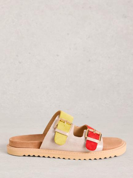 White Stuff Patty Suede Two Tone Sandals, Silver/Multi