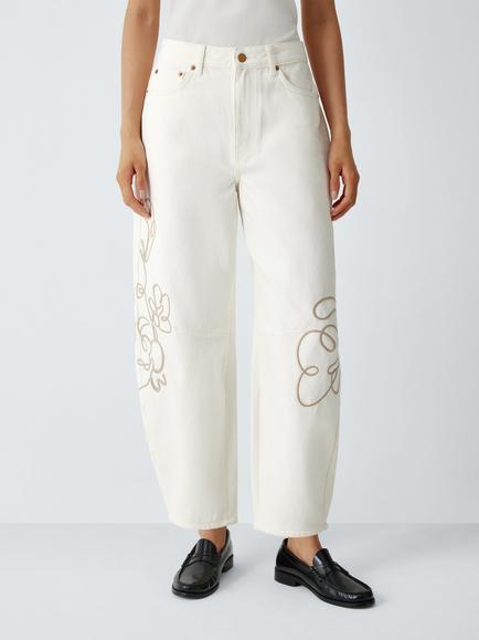 AND/OR Rope Detail Barrel Leg Jeans, Ecru, Ecru