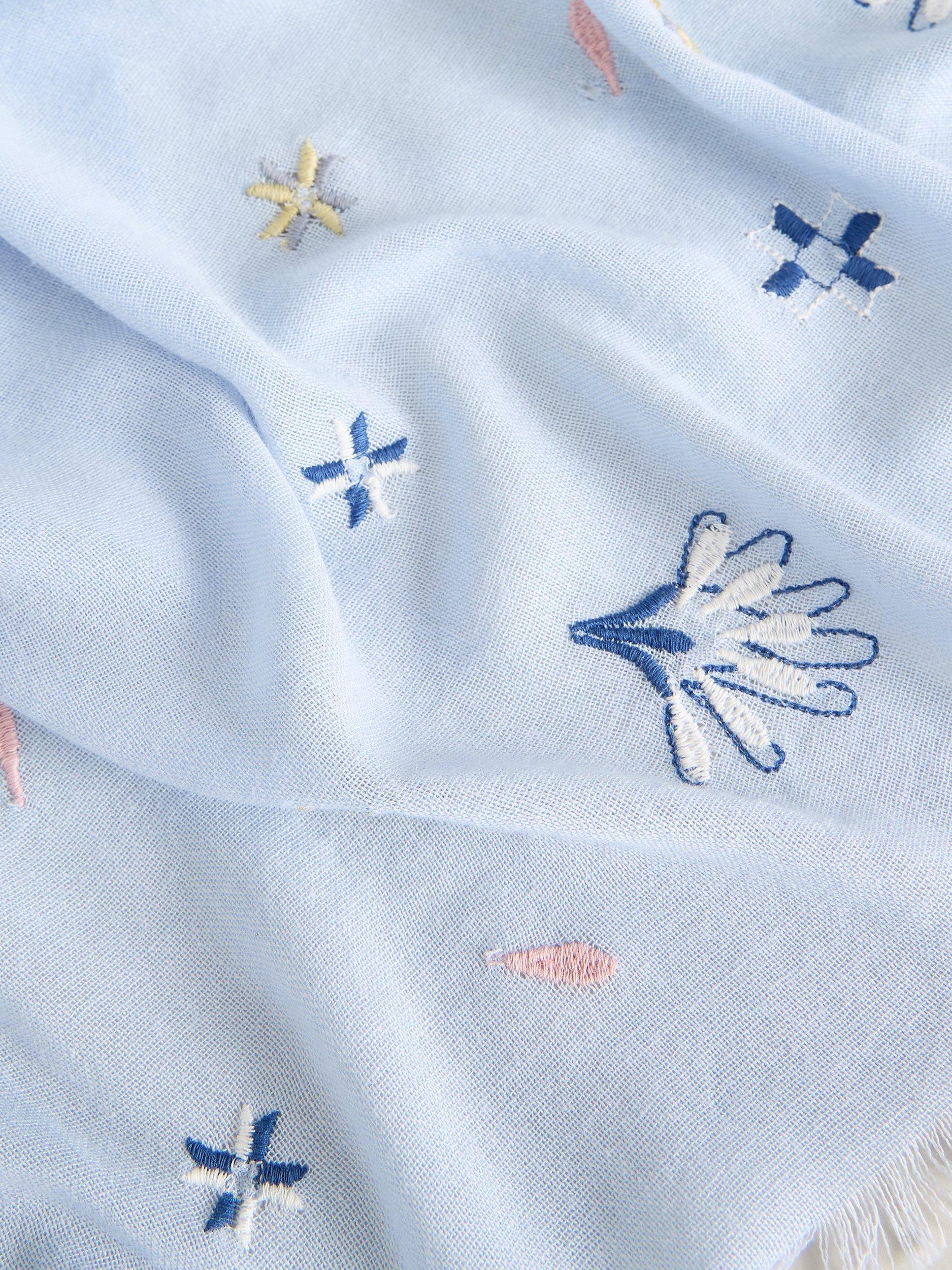 Product image 3 of 3, which shows White Stuff Embroidered Scarf, Light Blue, One Size