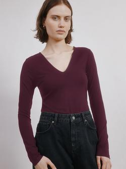 Albaray Deep V-Neck Ponte Top, Burgundy, Burgundy
