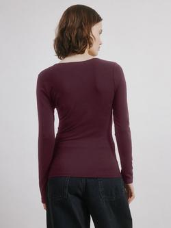 Albaray Deep V-Neck Ponte Top, Burgundy - view 2, Burgundy