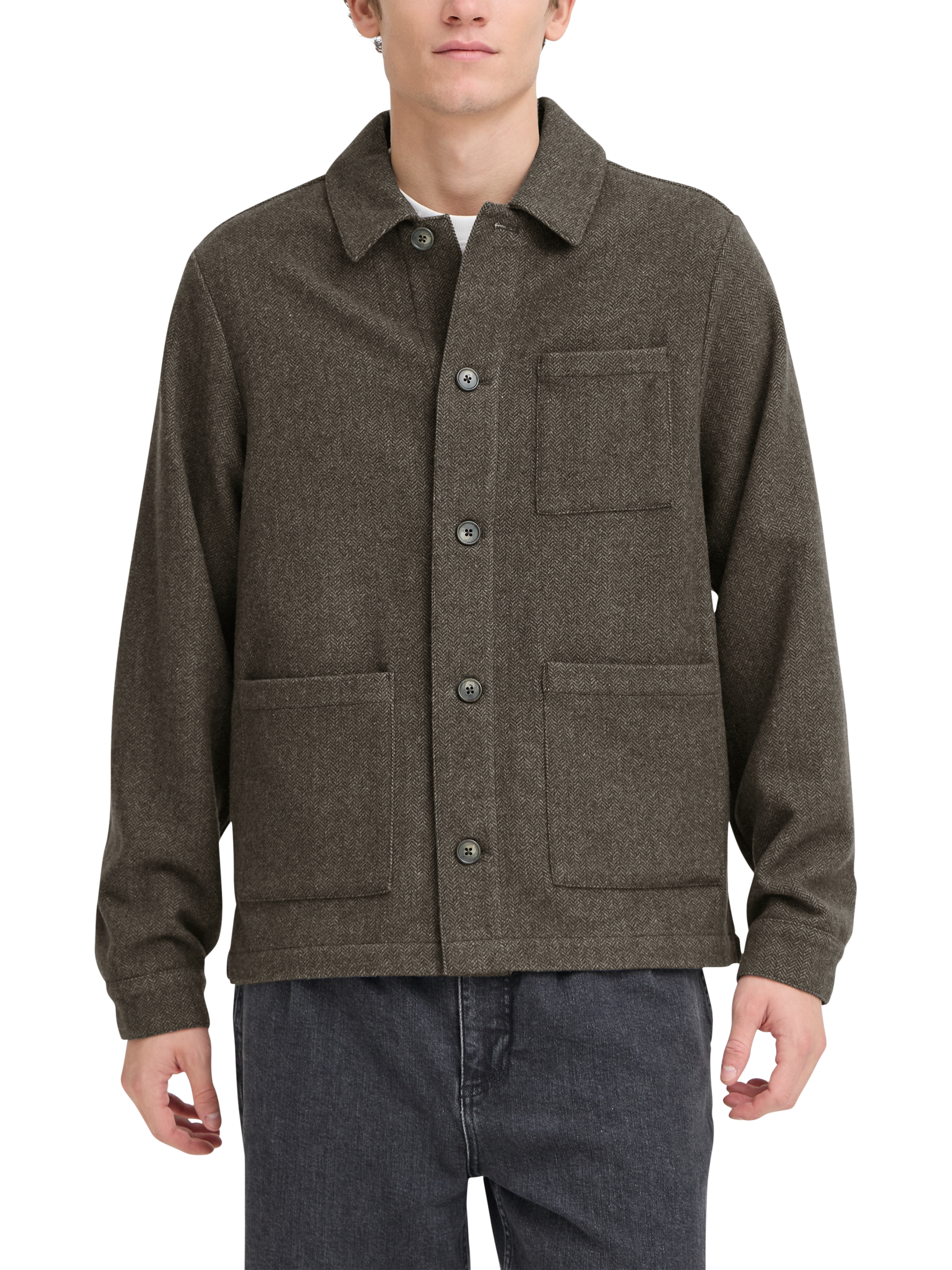 Product image 1 of 7, which shows Casual Friday Bonde Herringbone Utility Shacket, Black Ink, S