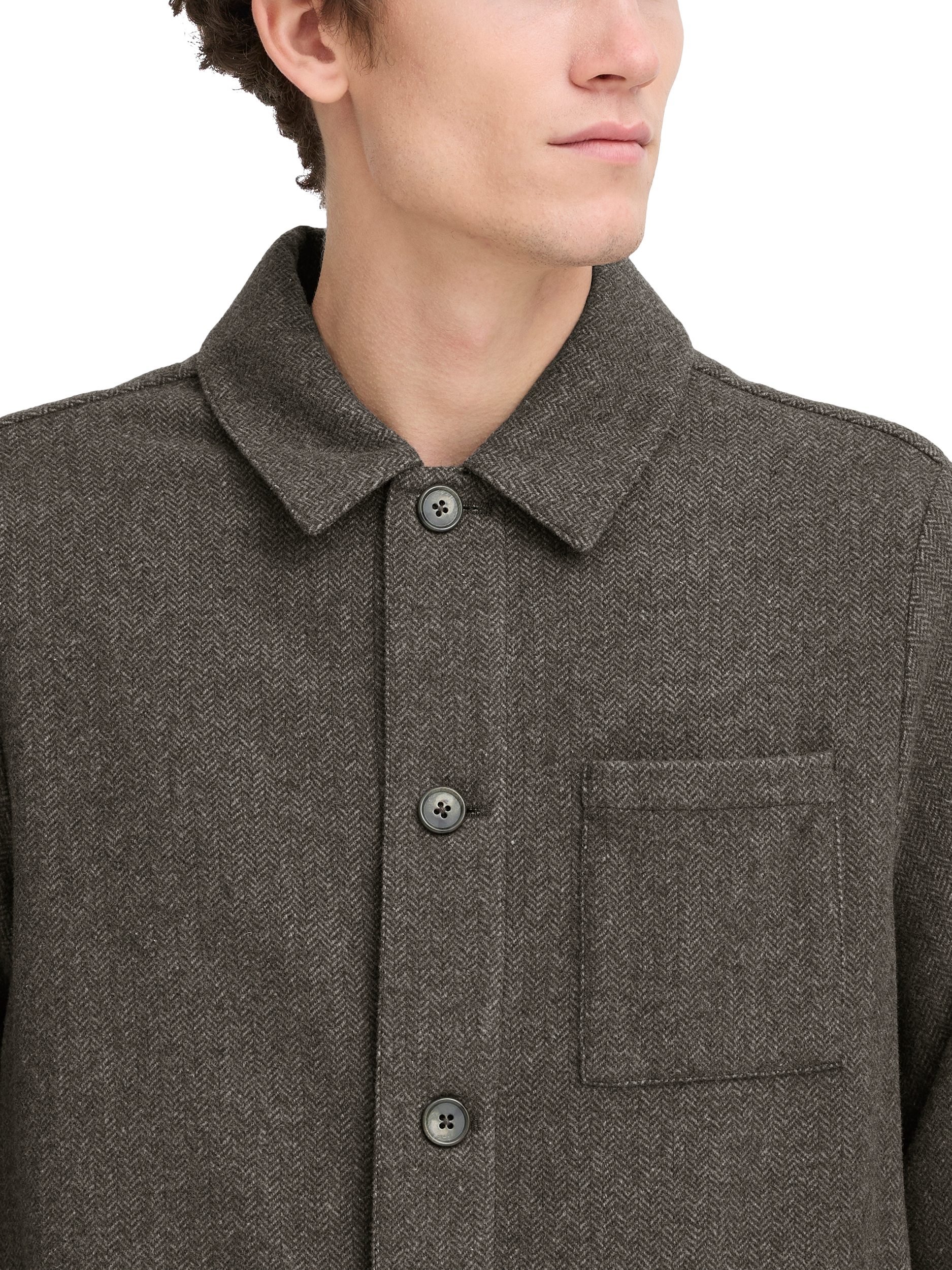 Product image 4 of 7, which shows Casual Friday Bonde Herringbone Utility Shacket, Black Ink, S