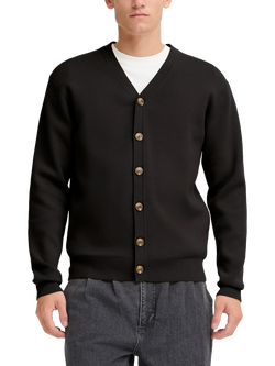 Casual Friday Agnar Cotton Blend Milano Knitted Cardigan, Black, Black