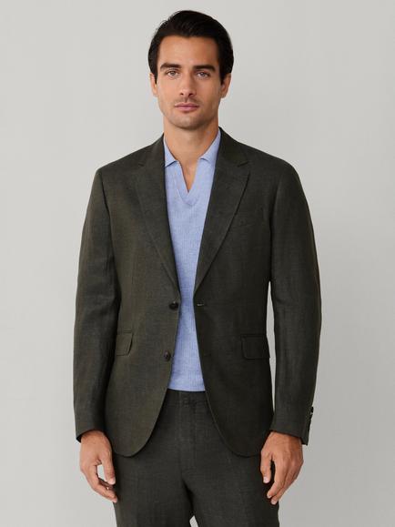 Hackett London Linen Delavé Textured Ascot Block Blazer, Khaki Green