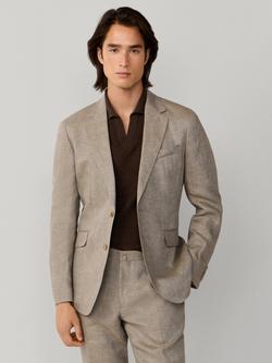 Hackett London Linen Delavé Textured Ascot Block Blazer, Taupe Beige