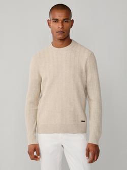 Hackett London Merino Wool Blend Textured Crew Neck Jumper, Concrete Beige, Concrete Beige