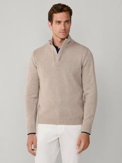 Hackett London Merino Wool with Cashmere Mouliné Yarn Button Neck Jumper, Concrete Beige, Concrete Beige, Concrete Beige