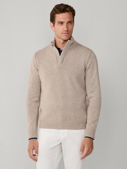 Hackett London Merino Wool Blend Mouliné Yarn Button Neck Jumper, Concrete Beige, Concrete Beige