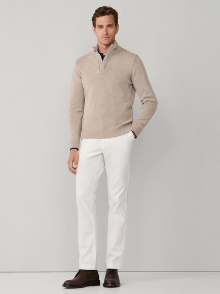 Hackett London Merino Wool Blend Mouliné Yarn Button Neck Jumper, Concrete Beige - view 2, Concrete Beige