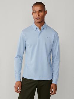 Hackett London Cotton Regular Fit Long Sleeve Polo Shirt, Dusty Blue, Dusty Blue
