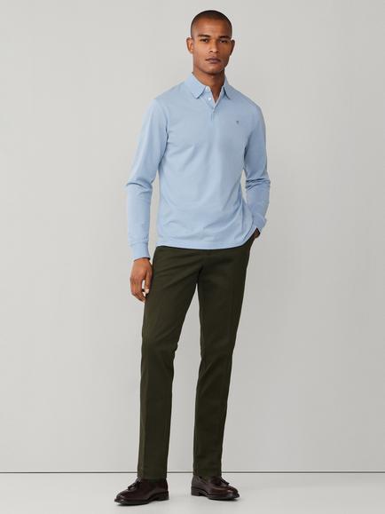 Hackett London Cotton Regular Fit Long Sleeve Polo Shirt, Dusty Blue - view 2, Dusty Blue