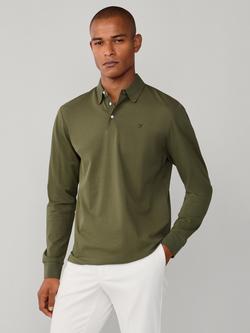 Hackett London Cotton Regular Fit Long Sleeve Polo Shirt, Moss Green, Moss Green