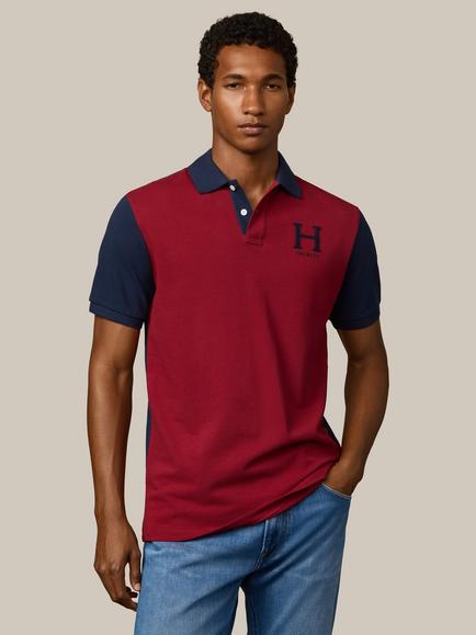 Hackett London Heritage Cotton Regular Fit Colour Block Polo Shirt, Oxblood Red, Oxblood Red