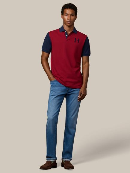 Hackett London Heritage Cotton Regular Fit Colour Block Polo Shirt, Oxblood Red - view 2, Oxblood Red
