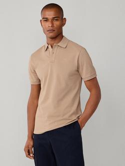 Hackett London Slim Fit Short Sleeve Pique Polo Shirt, Dark Grey Marl, Malt Beige