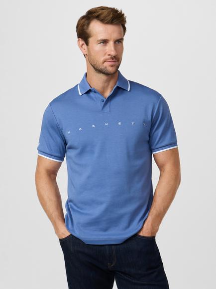 Hackett London Sport Logo Cotton Polo Shirt, Blue