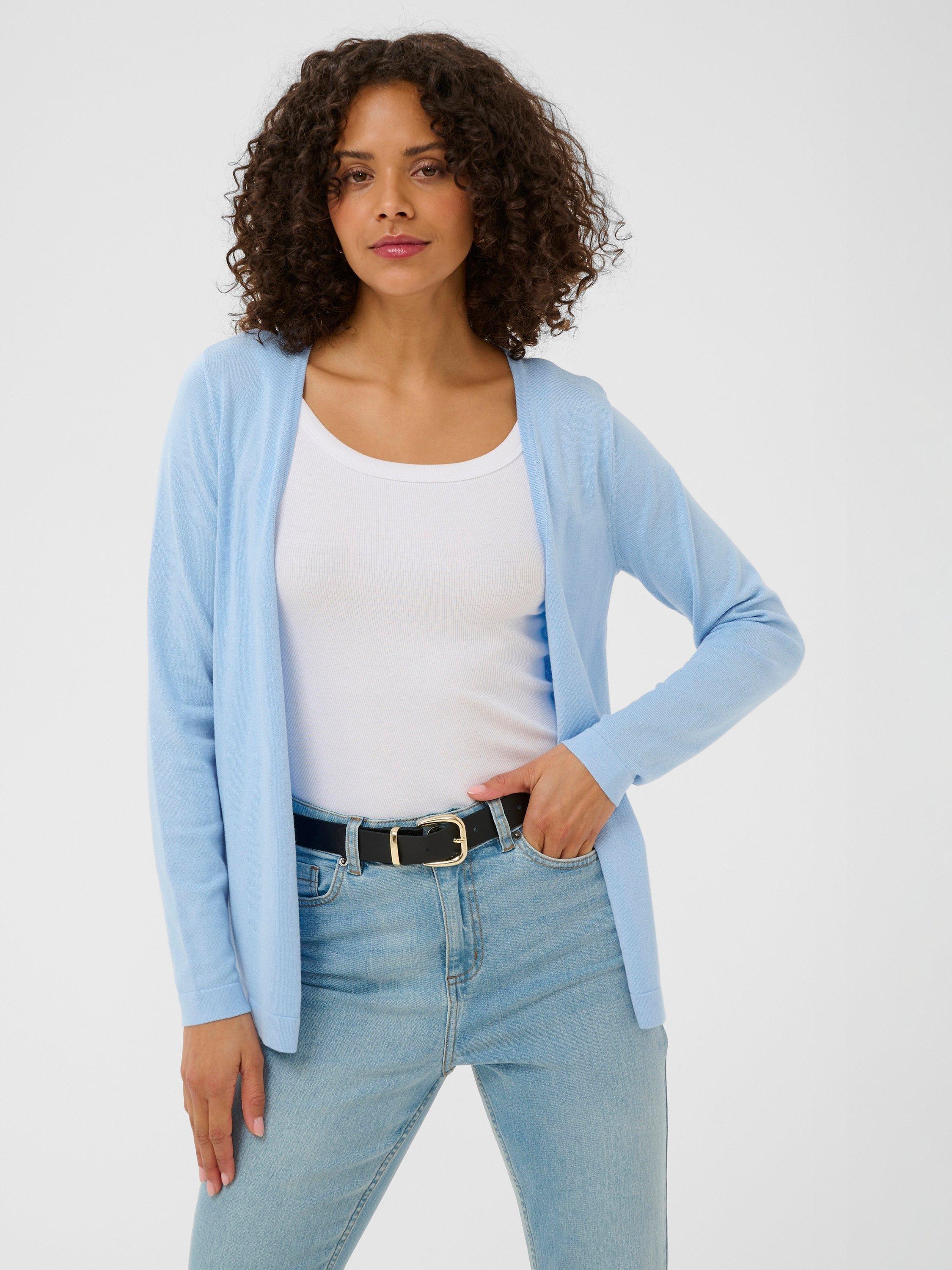 Product image 1 of 5, which shows KAFFE Astrid Open Neck Cardigan, Blue, XS
