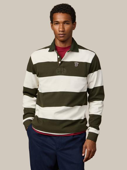 Hackett London Heritage Cotton Regular Fit Long Sleeve Rugby Shirt, Off White, Off White