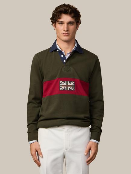 Hackett London Heritage Cotton Regular Fit Long Sleeve Rugby Shirt, Forest Green, Forest Green