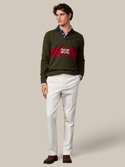 Hackett London Heritage Cotton Regular Fit Long Sleeve Rugby Shirt, Forest Green - view 2, Forest Green