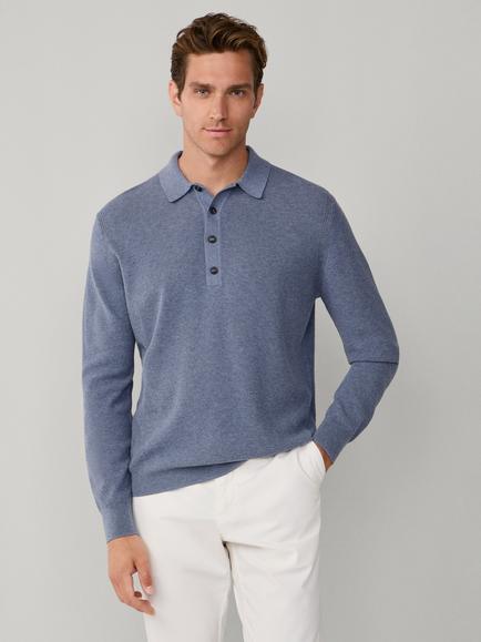 Hackett London Merino Wool Blend Regular Fit Long Sleeve Polo Shirt, Dusty Blue