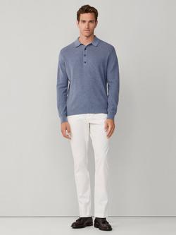 Hackett London Merino Wool Blend Regular Fit Long Sleeve Polo Shirt - view 2, Dusty Blue