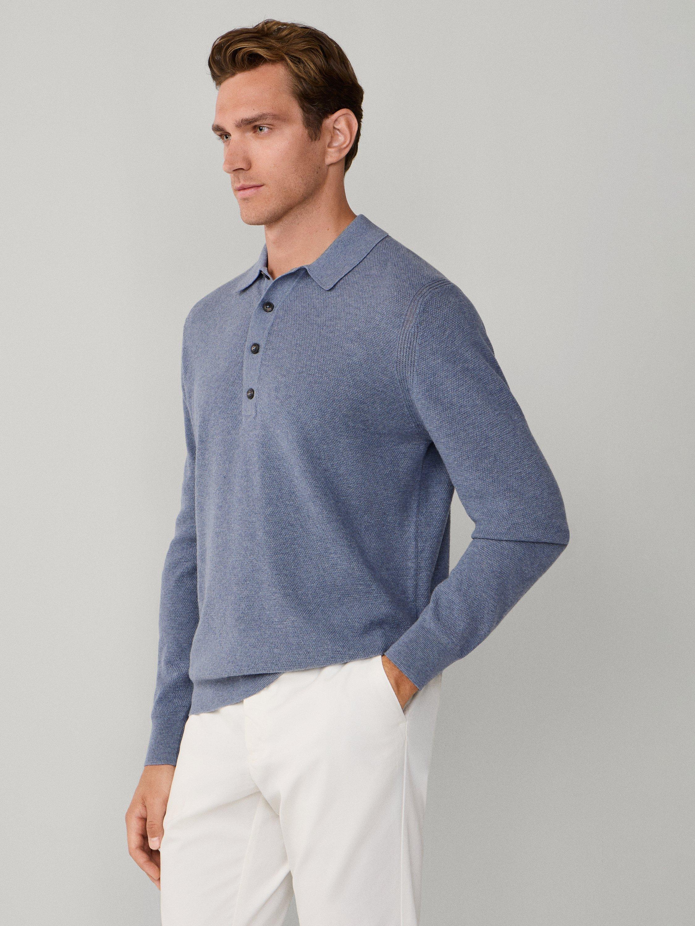 Hackett London Merino Wool Blend Regular Fit Long Sleeve Polo Shirt