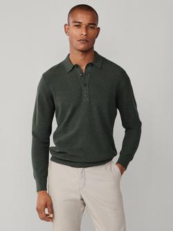 Hackett London Merino Wool Blend Regular Fit Long Sleeve Polo Shirt, Moss Green