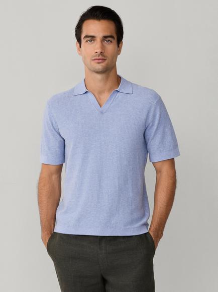 Hackett London Cotton Regular Fit Riviera Collar Polo Shirt, Light Blue