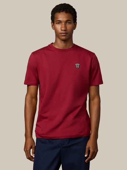 Hackett London Heritage Cotton Regular Fit Short Sleeve Badge Detail T-Shirt, Oxblood Red