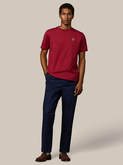 Hackett London Heritage Cotton Regular Fit Short Sleeve Badge Detail T-Shirt - view 2, Oxblood Red