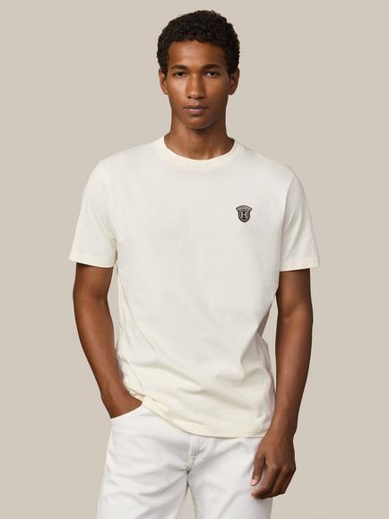Hackett London Heritage Cotton Regular Fit Short Sleeve Badge Detail T-Shirt, Off White