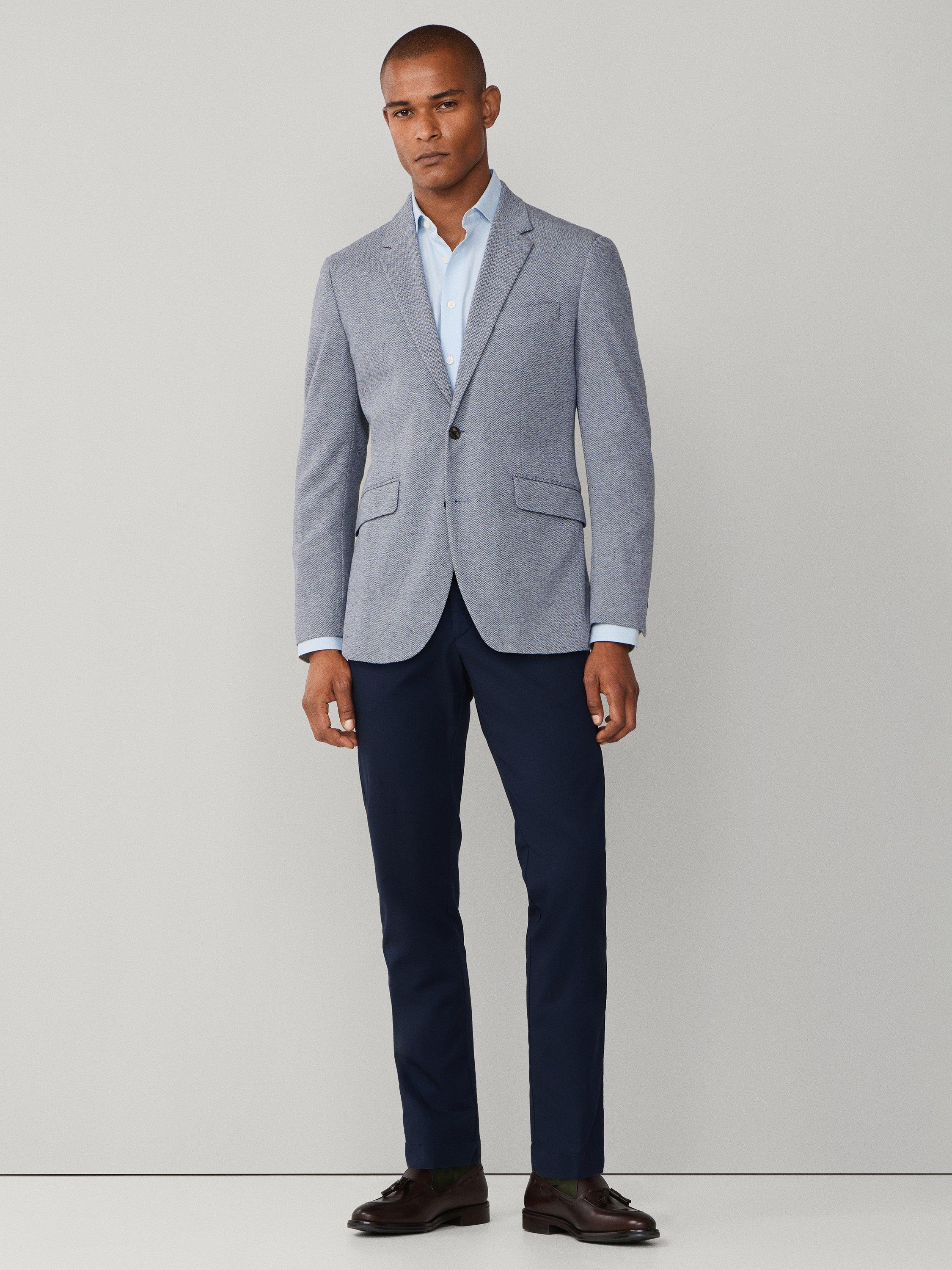 Product image 2 of 8, which shows Hackett London Cotton Blend Herringbone Jersey Knit Blazer, Blue, 36